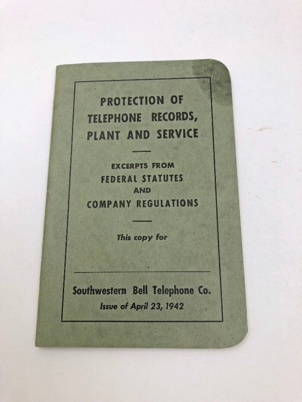 Southwestern Bell Telephone Employee Booklet Company Rules April 23 1942
